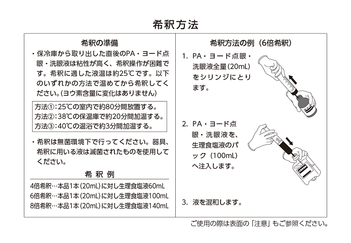 PA・ヨード点眼・洗眼液の希釈方法